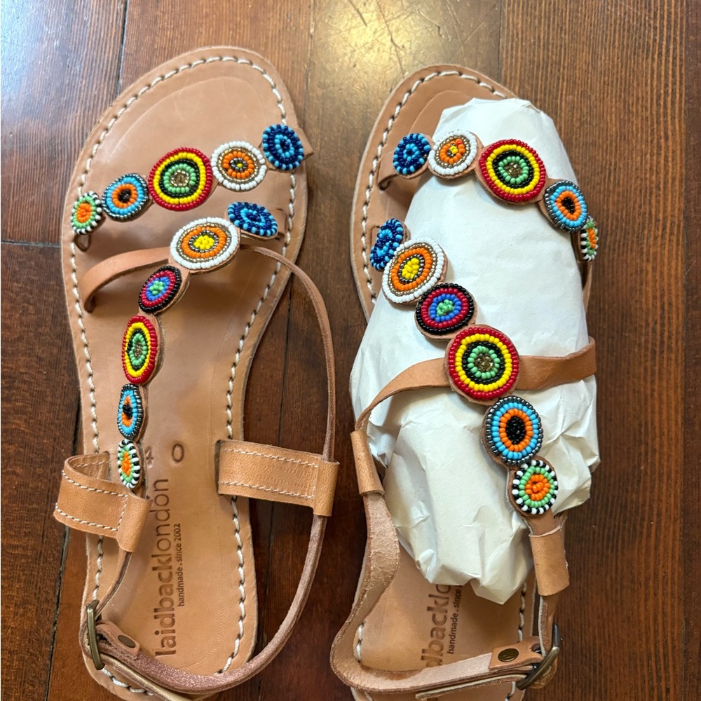 Laidback London Colorful Beaded Flat Sandals